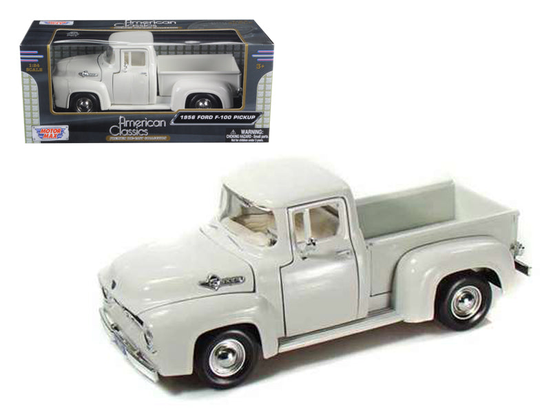 1956 Ford F-100 Pickup Truck White 1/24 Diecast Model Car by Motormax-DiecastModeler.com
