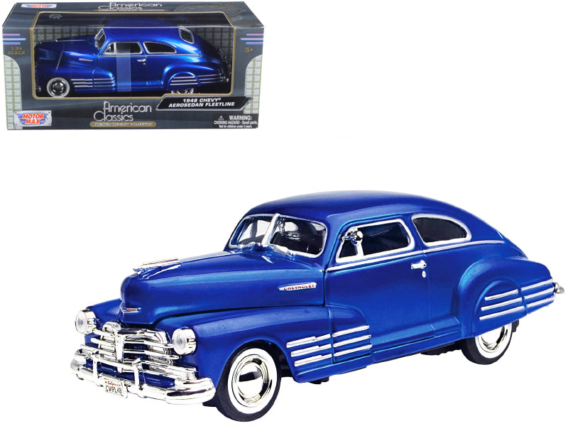 1948 Chevrolet Aerosedan Fleetline Blue 1/24 Diecast Model Car by Motormax-DiecastModeler.com