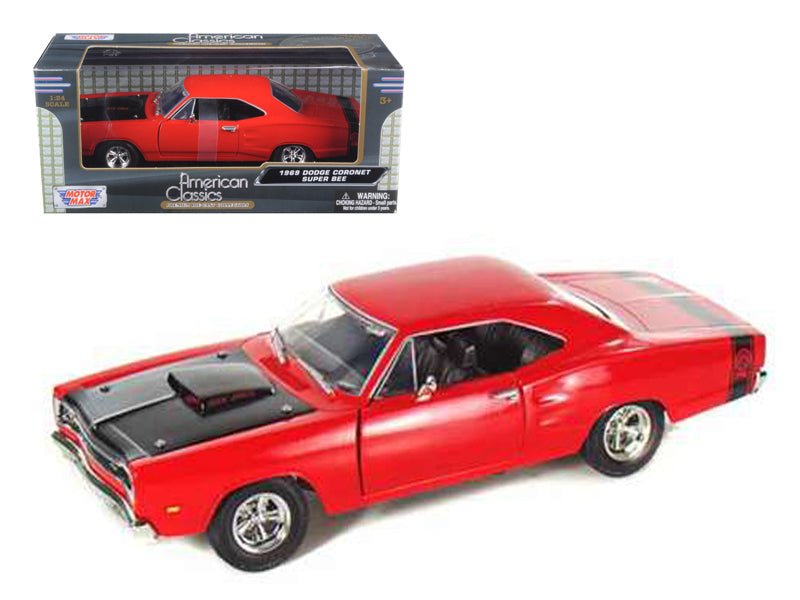1969 Dodge Coronet Super Bee Red 1/24 Diecast Model Car by Motormax-DiecastModeler.com