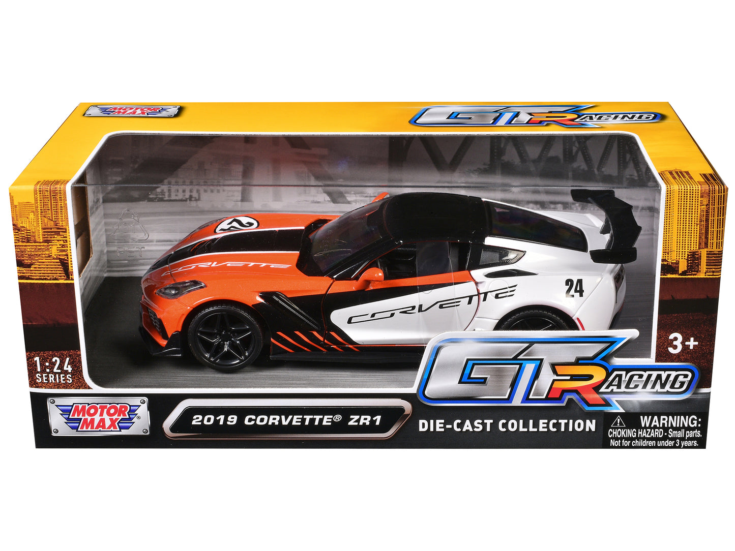 2019 Chevrolet Corvette ZR1 #24 Orange and White with Black Graphics "GT Racing" Series 1/24 Diecast Model Car by Motormax