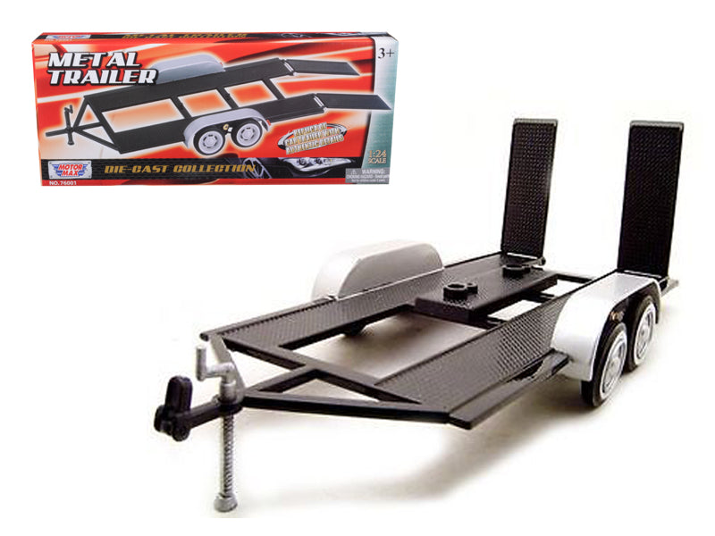 Diecast Tandem Car Trailer Black for 1/24 Scale Models by Motormax-DiecastModeler.com