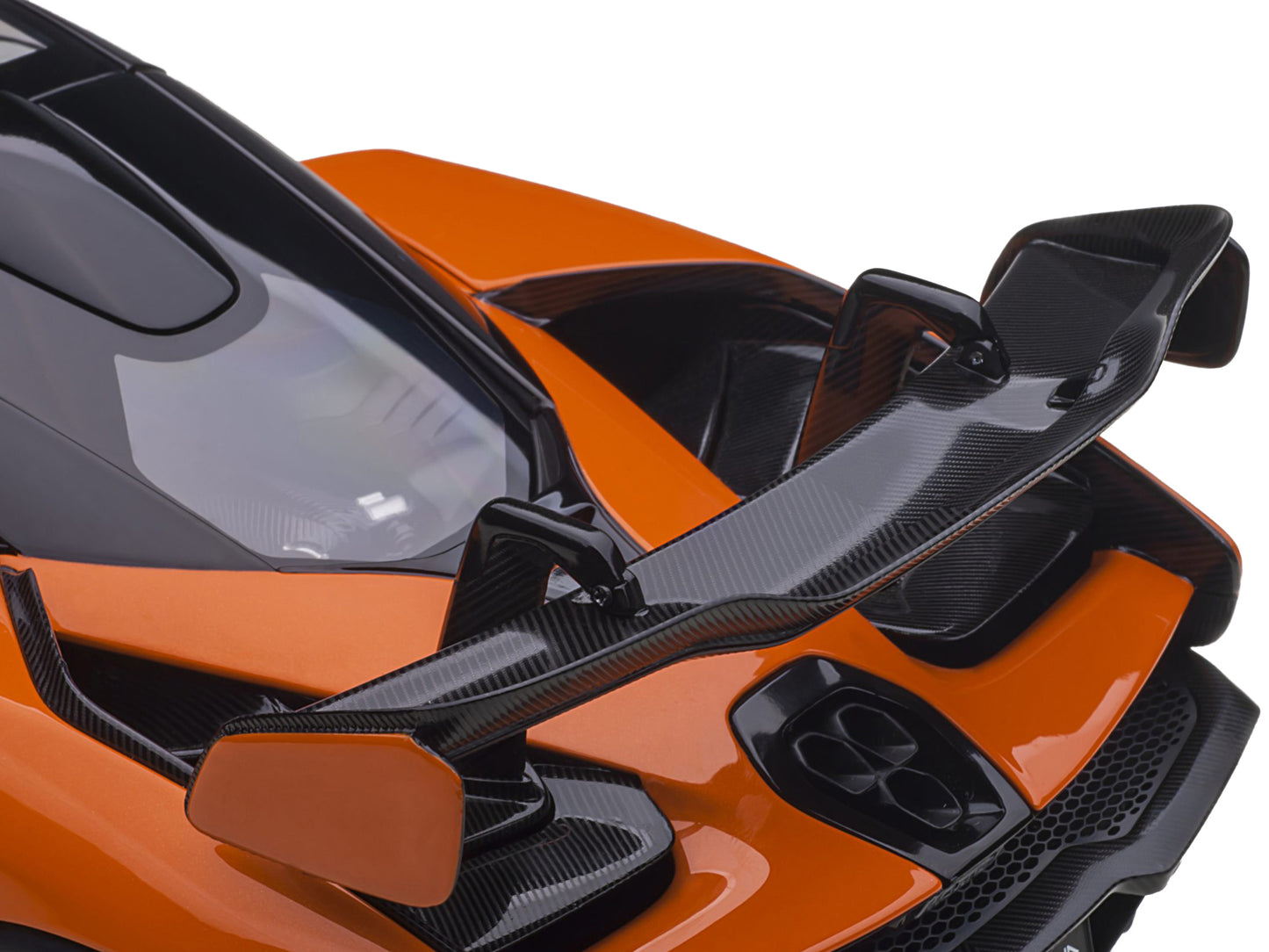 Mclaren Senna Trophy Mira Orange and Black with Carbon Accents 1/18 Model Car by Autoart-DiecastModeler.com