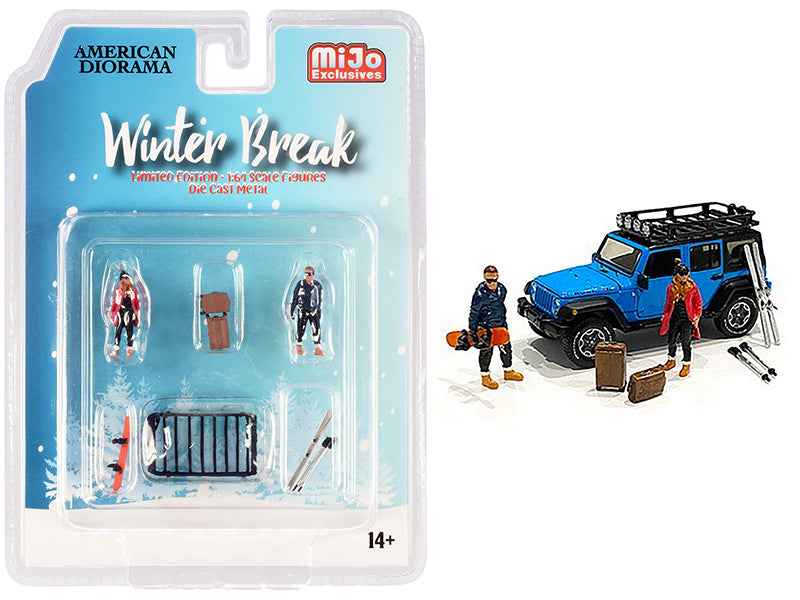 "Winter Break" Diecast Set of 6 pieces (2 Figurines and 4 Accessories) for 1/64 Scale Models by American Diorama-DiecastModeler.com