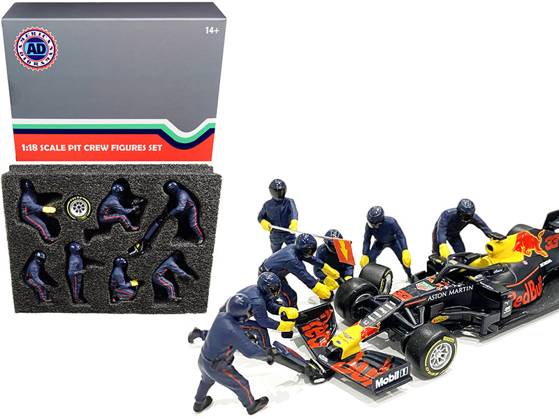 Formula One F1 Pit Crew 7 Figurine Set Team Blue for 1/18 Scale Models by American Diorama-DiecastModeler.com