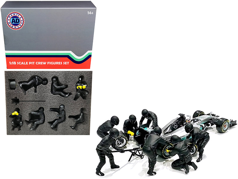 Formula One F1 Pit Crew 7 Figurine Set Team Black Release II for 1/18 Scale Models by American Diorama-DiecastModeler.com