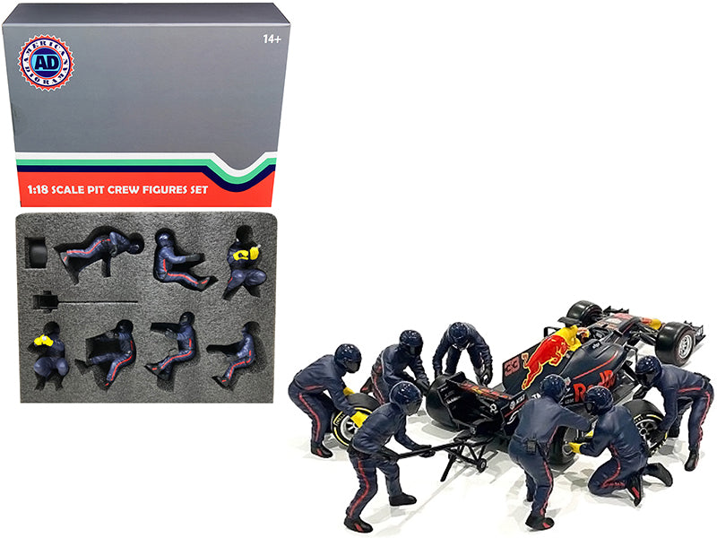Formula One F1 Pit Crew 7 Figurine Set Team Blue Release II for 1/18 Scale Models by American Diorama-DiecastModeler.com