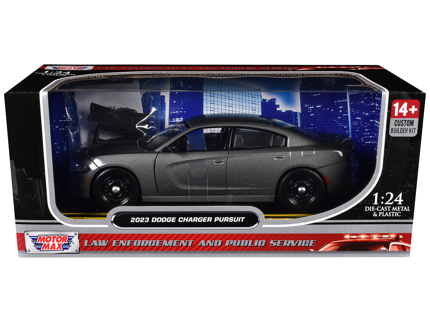 2023 Dodge Charger Pursuit Police Car Gray Metallic "Custom Builder's Kit - Law Enforcement and Public Service" Series 1/24 Diecast Model Car by Motormax-DiecastModeler.com