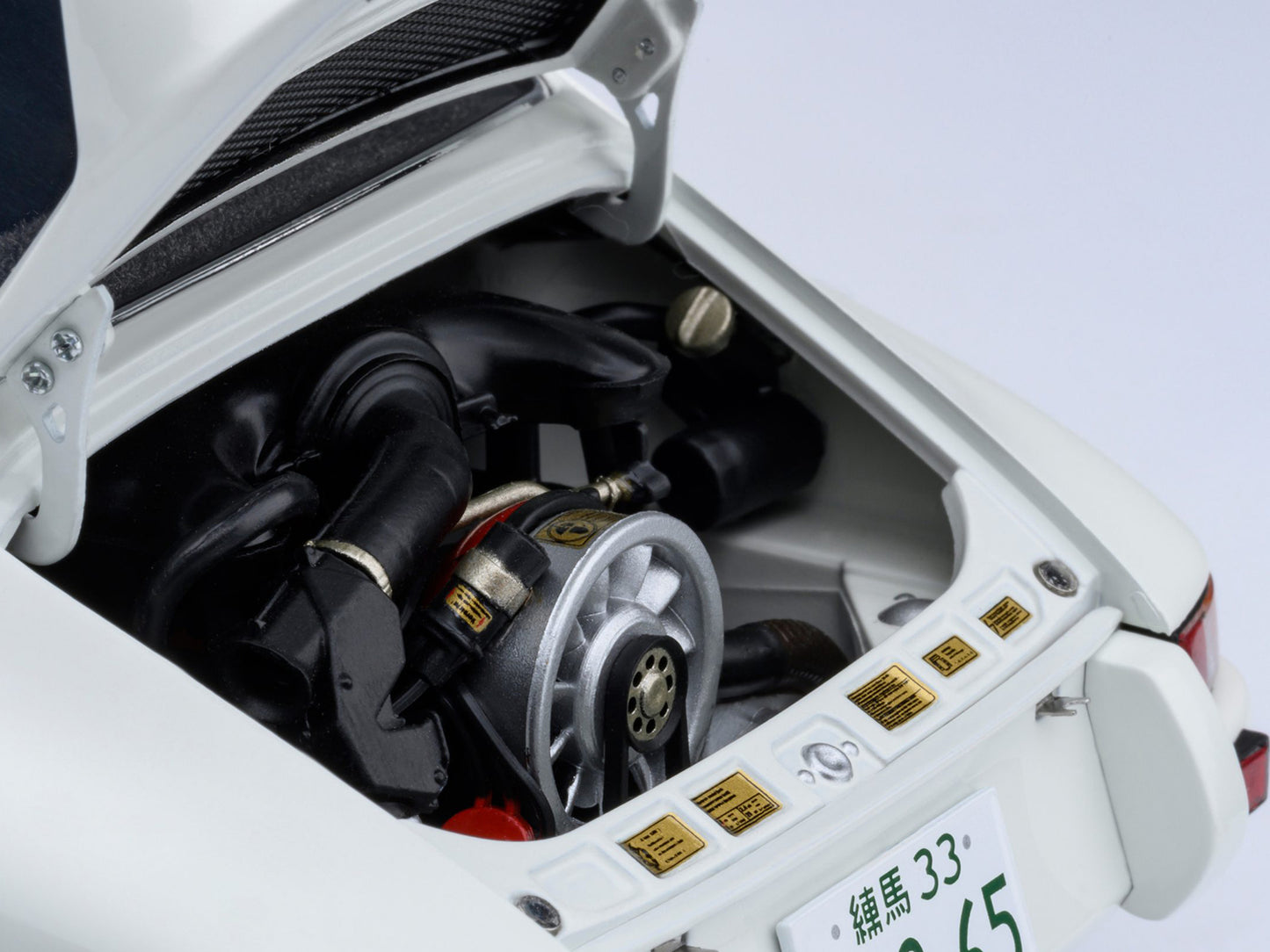 Porsche 911 Carrera 2.7 RS "The Circuit Wolf" White with Red Stripes and Wheels with Hood Graphics 1/18 Model Car by Autoart-DiecastModeler.com