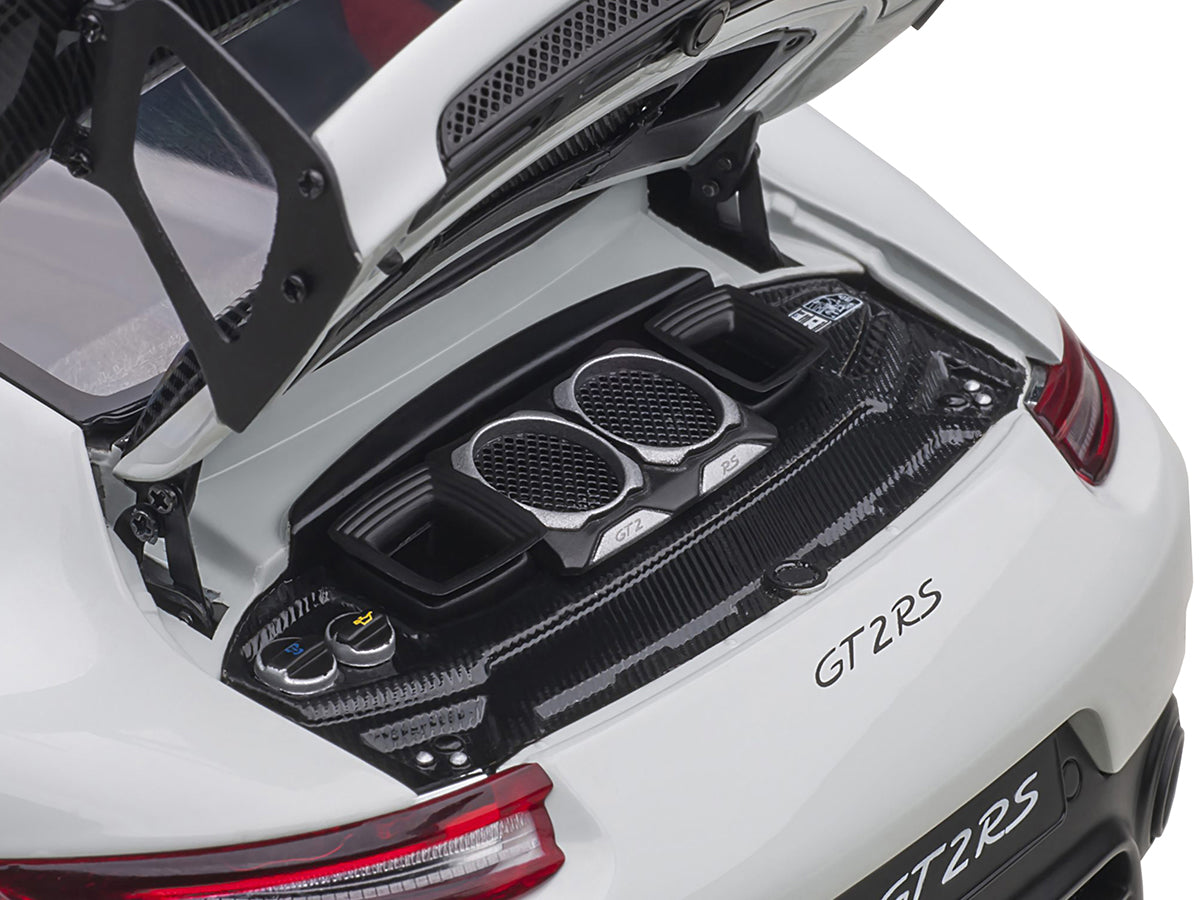 Porsche 911 (991.2) GT2 RS Weissach Package White with Carbon Stripes 1/18 Model Car by Autoart-DiecastModeler.com