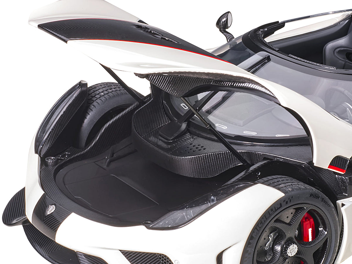 Koenigsegg Regera White with Black Carbon and Red Stripes 1/18 Model Car by Autoart-DiecastModeler.com
