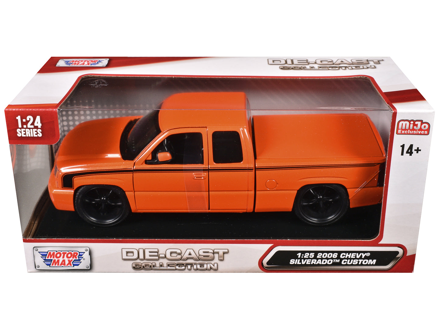 2006 Chevrolet Silverado Custom Pickup Truck Orange Metallic with Black Stripes "Die-Cast Collection" Series 1/25 Diecast Model Car by Motormax-DiecastModeler.com