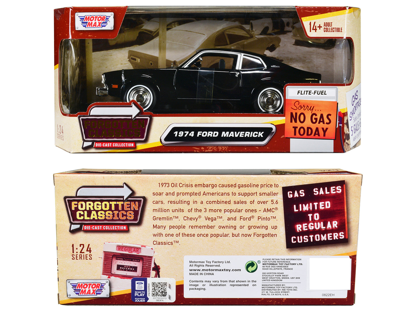 1974 Ford Maverick Black "Forgotten Classics" Series 1/24 Diecast Model Car by Motormax