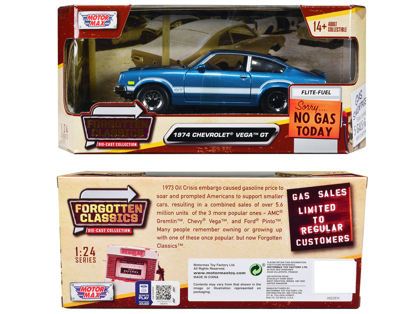 1974 Chevrolet Vega GT Blue Metallic with White Stripes "Forgotten Classics" Series 1/24 Diecast Model Car by Motormax