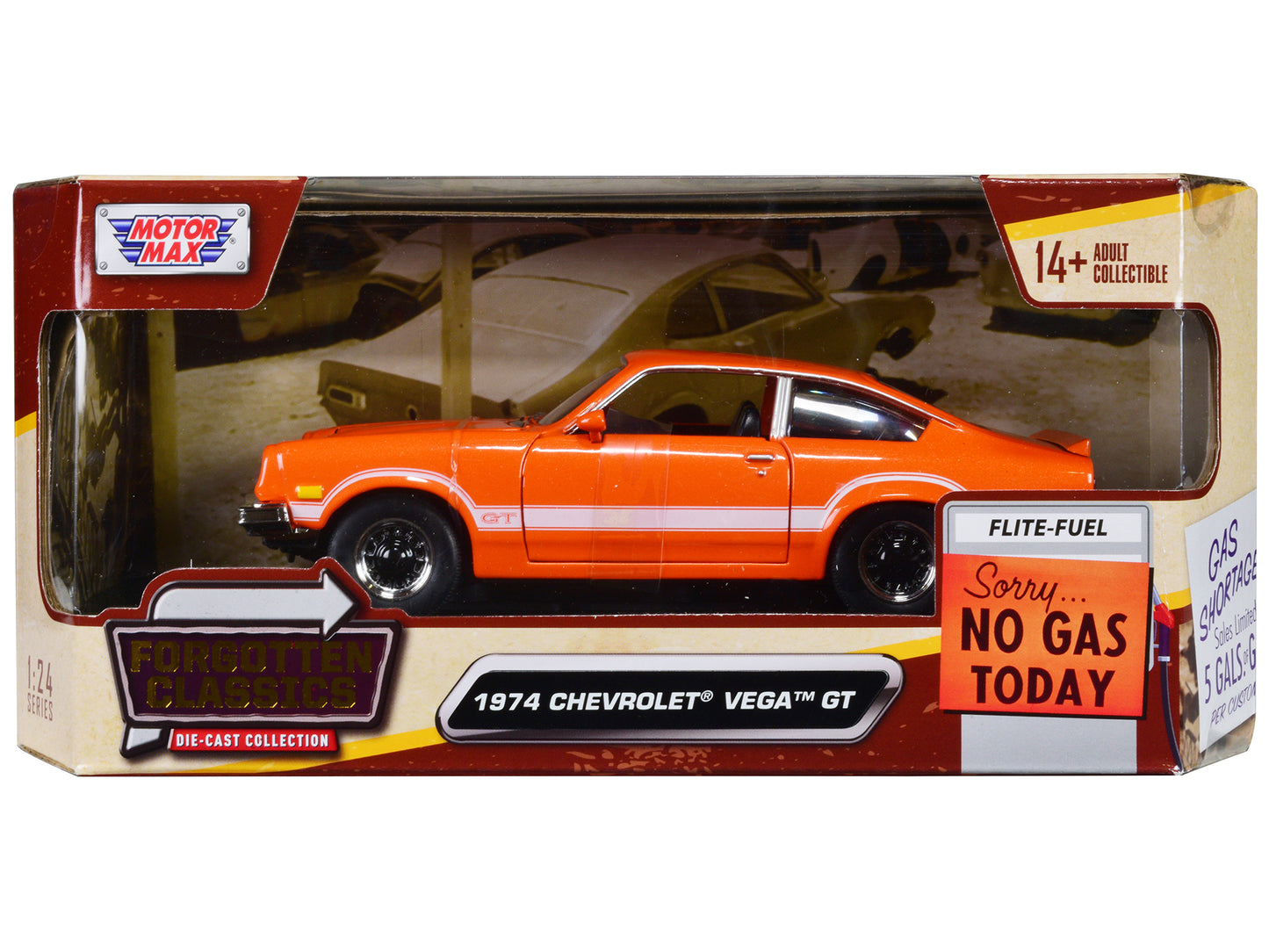 1974 Chevrolet Vega GT Orange Metallic with White Stripes "Forgotten Classics" Series 1/24 Diecast Model Car by Motormax-DiecastModeler.com