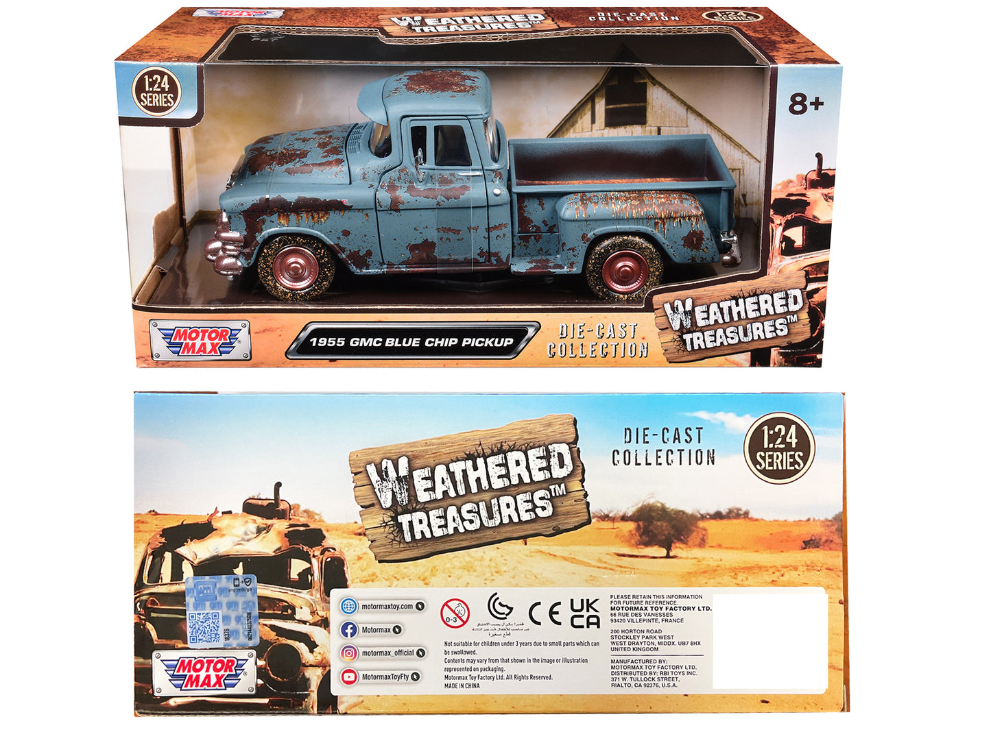 1955 GMC Blue Chip Pickup Truck Matt Blue (Rusted) "Weathered Treasures" Series 1/24 Diecast Model Car by Motormax
