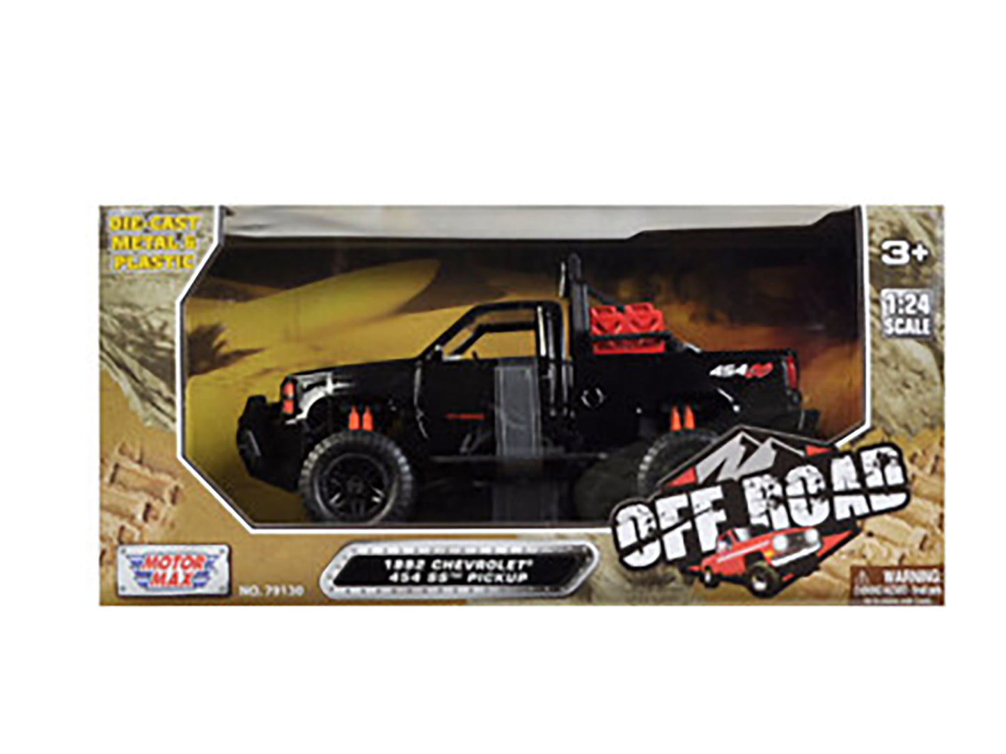 1992 Chevrolet 454 SS Pickup Truck Off Road Black 1/24 Diecast Model by Motormax-DiecastModeler.com