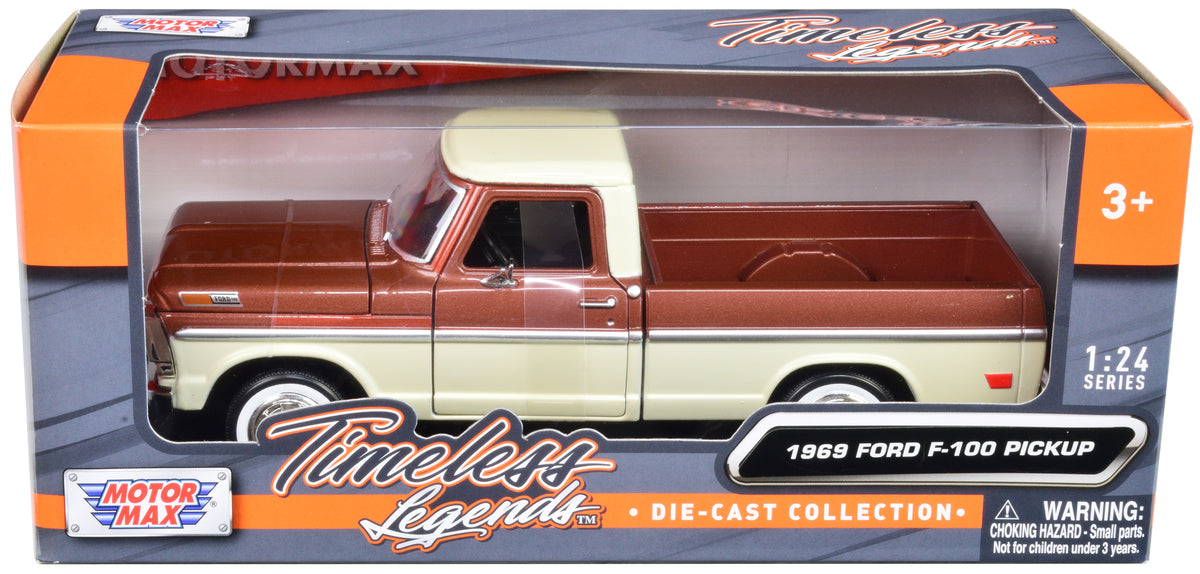 1969 Ford F-100 Pickup Truck Brown Metallic and Cream "Timeless Legends" 1/24 Diecast Model Car by Motormax-DiecastModeler.com