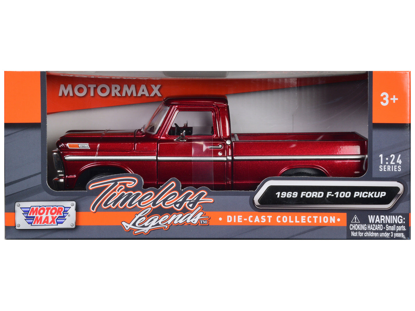 1969 Ford F-100 Pickup Truck Burgundy 1/24 Diecast Model Car by Motormax-DiecastModeler.com