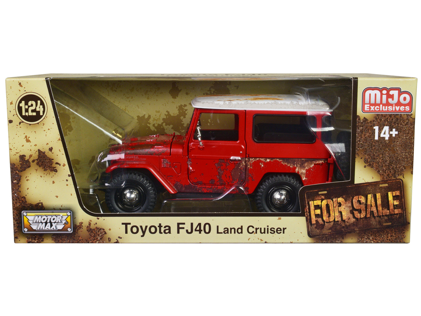 Toyota FJ40 Land Cruiser Red with White Top (Rusted Version) "For Sale" Series 1/24 Diecast Model Car by Motormax-DiecastModeler.com