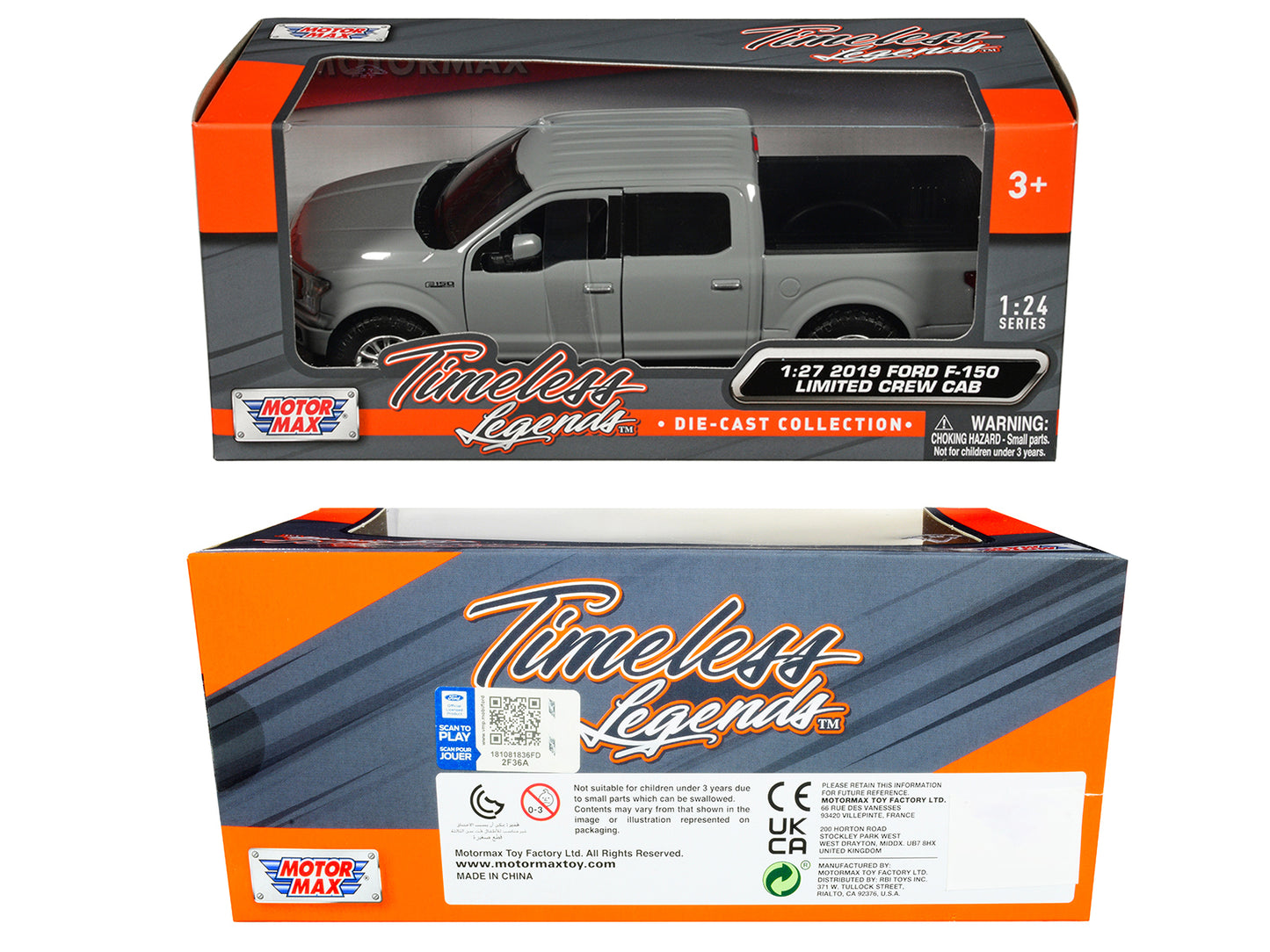 2019 Ford F-150 Limited Crew Cab Pickup Truck Gray "Timeless Legends" Series 1/24-1/27 Diecast Model Car by Motormax-DiecastModeler.com