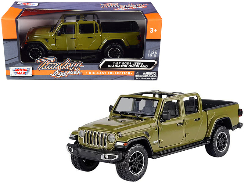 2021 Jeep Gladiator Overland (Open Top) Pickup Truck Matt Green 1/24-1/27 Diecast Model Car by Motormax-DiecastModeler.com