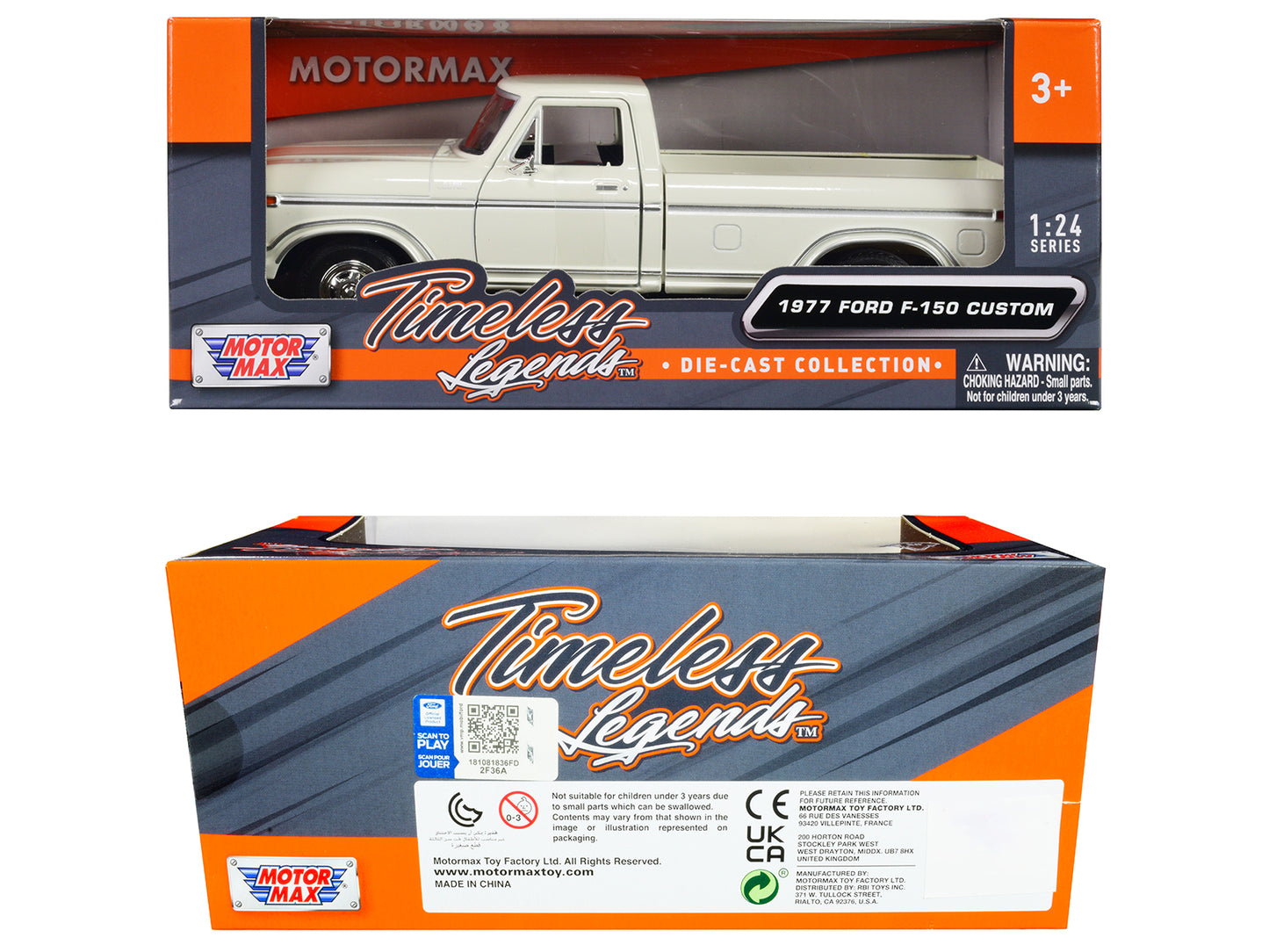 1977 Ford F-150 Custom Pickup Truck White "Timeless Legends" Series 1/24 Diecast Model Car by Motormax-DiecastModeler.com