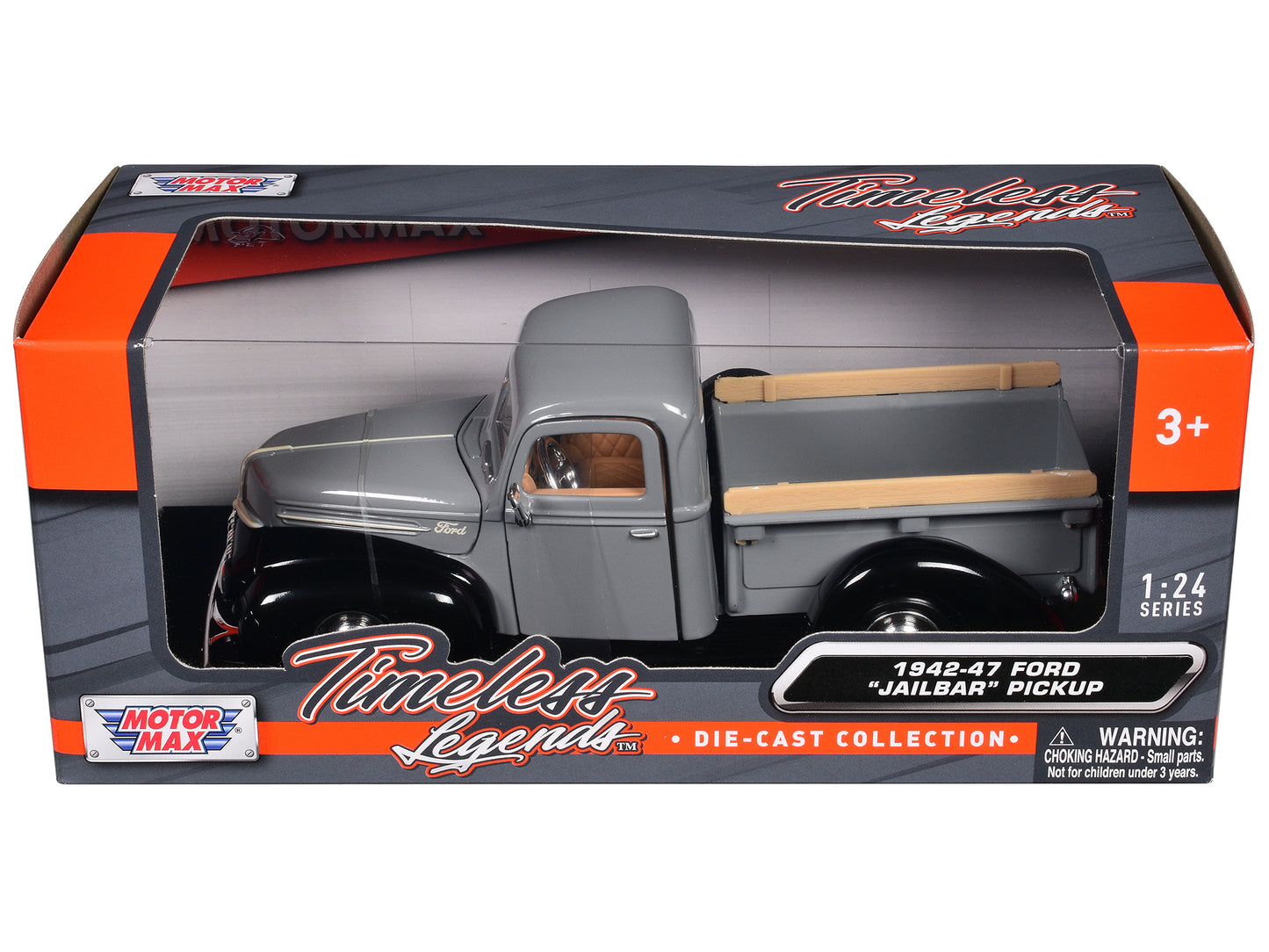 1942-47 Ford "Jailbar" Pickup Truck Gray and Black "Timeless Legends" Series 1/24 Diecast Model Car by Motormax-DiecastModeler.com