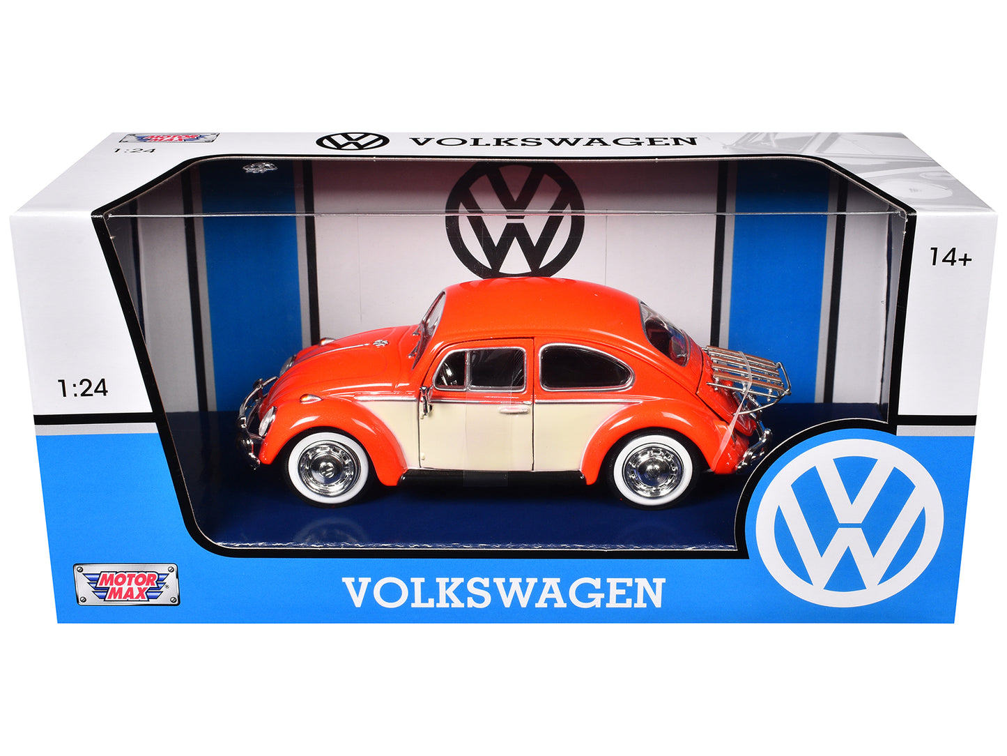 1966 Volkswagen Classic Beetle with Rear Luggage Rack Orange 1/24 Diecast Model Car by Motormax