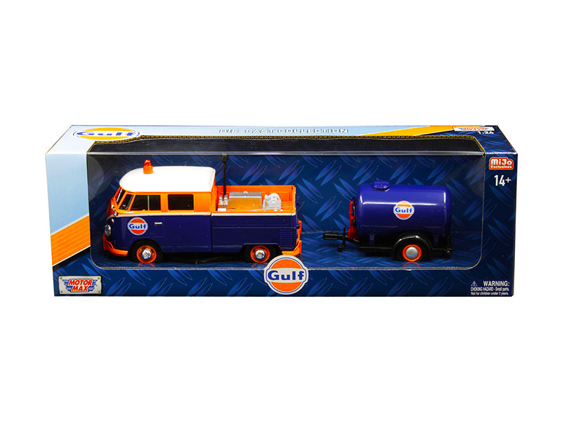 Volkswagen Service Pickup Truck with Plastic Oil Tank "Gulf Oil" 1/24 Diecast Model Car by Motormax-DiecastModeler.com