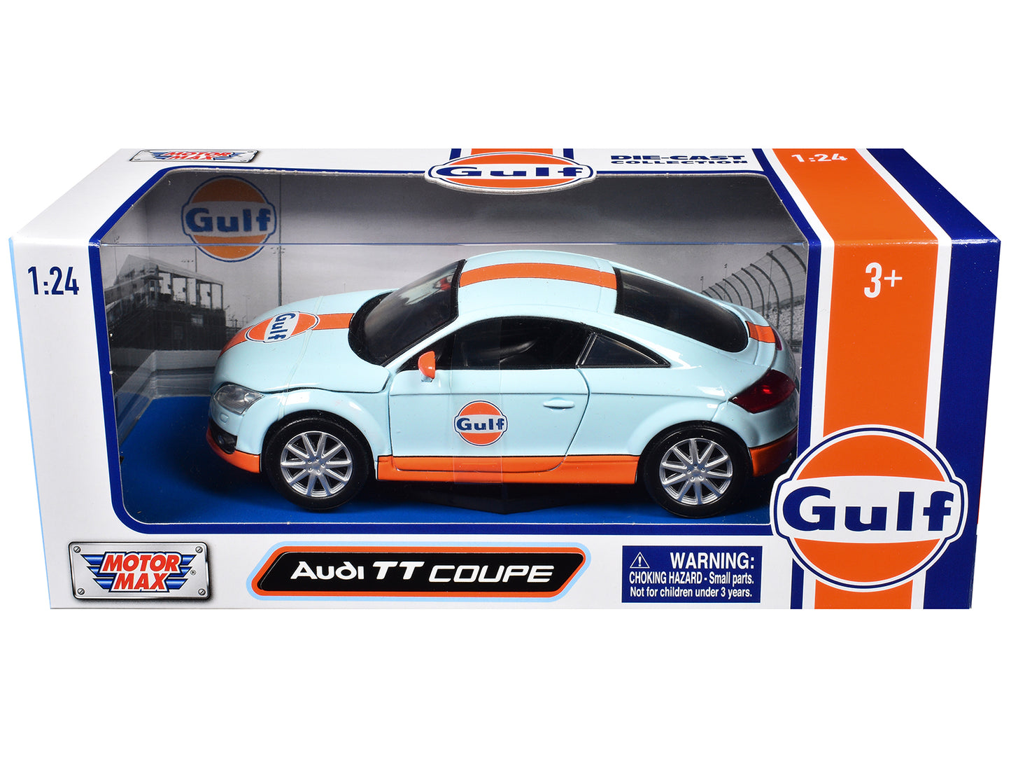 Audi TT Coupe "Gulf Oil" Light Blue with Orange Stripes "Gulf Die-Cast Collection" 1/24 Diecast Model Car by Motormax-DiecastModeler.com
