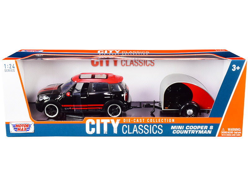 Mini Cooper S Countryman with Travel Trailer Black and Red "City Classics" Series 1/24 Diecast Model Car by Motormax-DiecastModeler.com