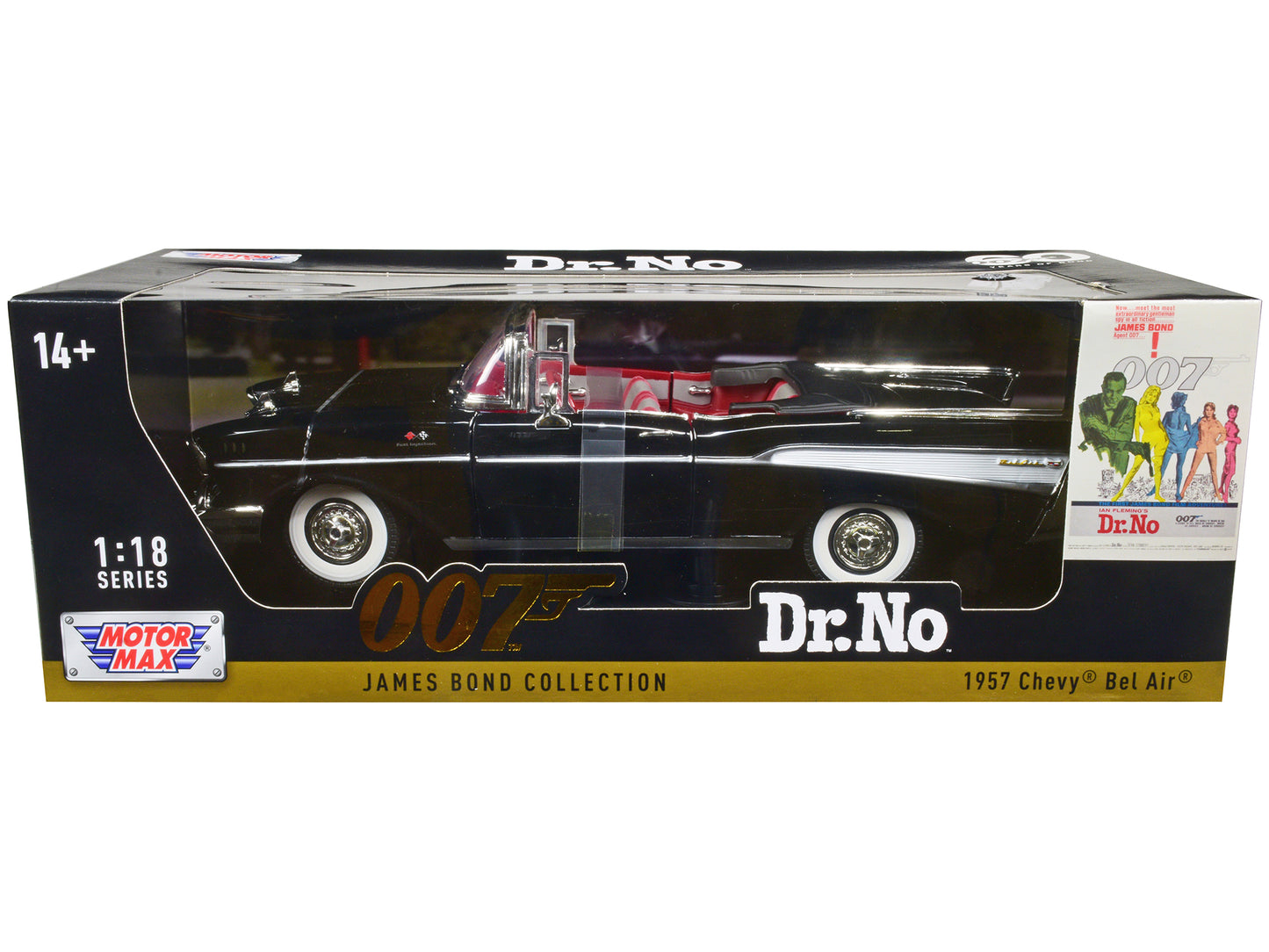 1957 Chevrolet Bel Air Convertible Black James Bond 007 "Dr. No" (1962) Movie 1/18 Diecast Model Car by Motormax-DiecastModeler.com