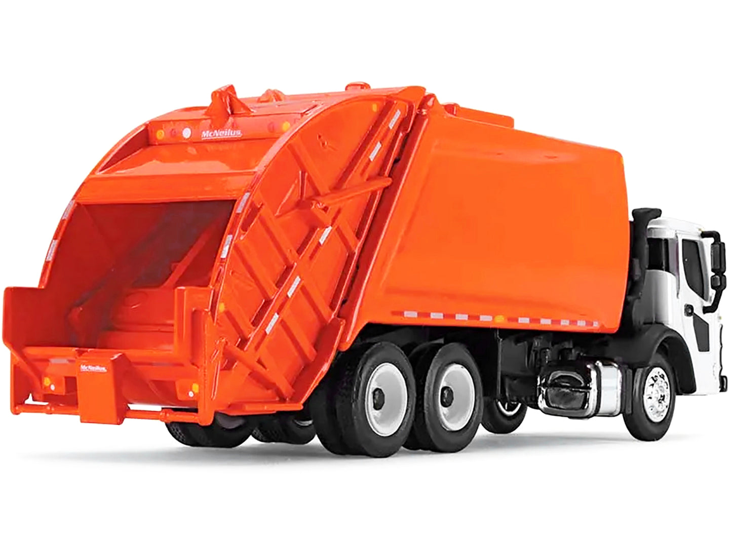 Mack LR with McNeilus Rear Load Refuse Body Orange and White 1/87 (HO) Diecast Model by First Gear-DiecastModeler.com