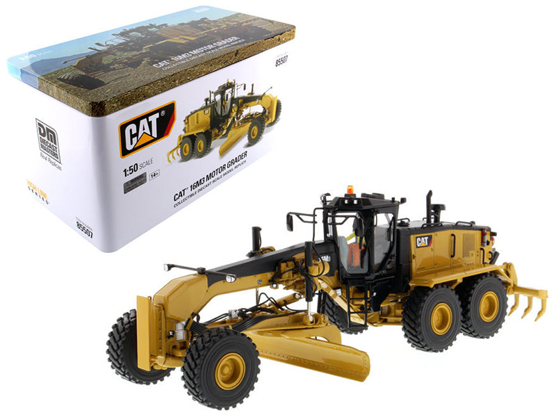 CAT Caterpillar 16M3 Motor Grader with Operator "High Line Series" 1/50 Diecast Model by Diecast Masters-DiecastModeler.com
