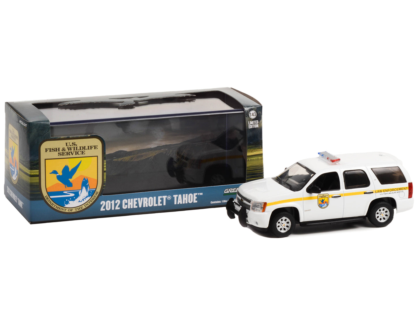 2012 Chevrolet Tahoe White with Yellow Stripes "U.S. Fish & Wildlife Service Law Enforcement" 1/43 Diecast Model Car by Greenlight-DiecastModeler.com