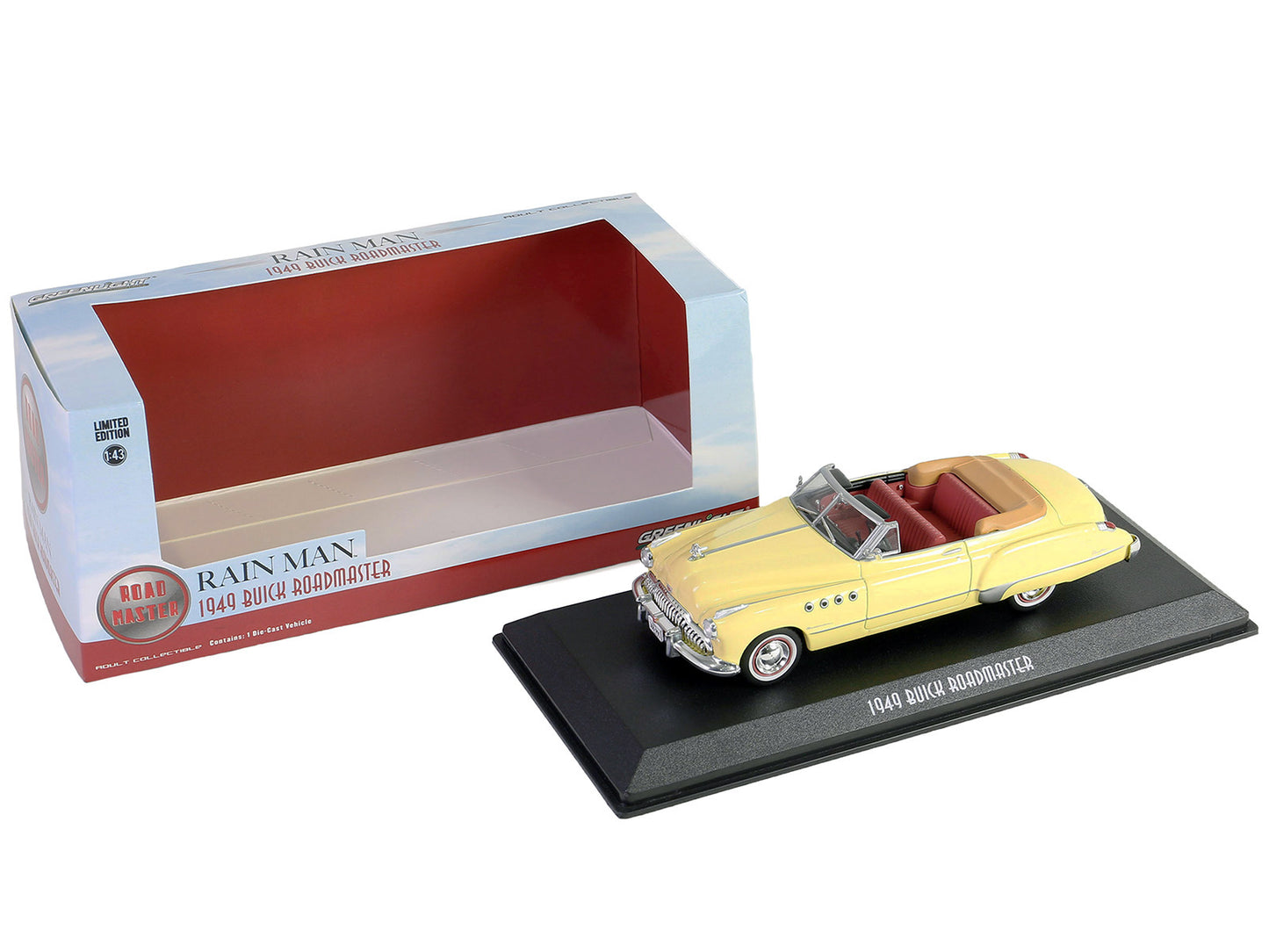Charlie Babbitt's 1949 Buick Roadmaster Convertible Cream with Red Interior "Rain Man" (1988) Movie 1/43 Diecast Model Car by Greenlight-DiecastModeler.com