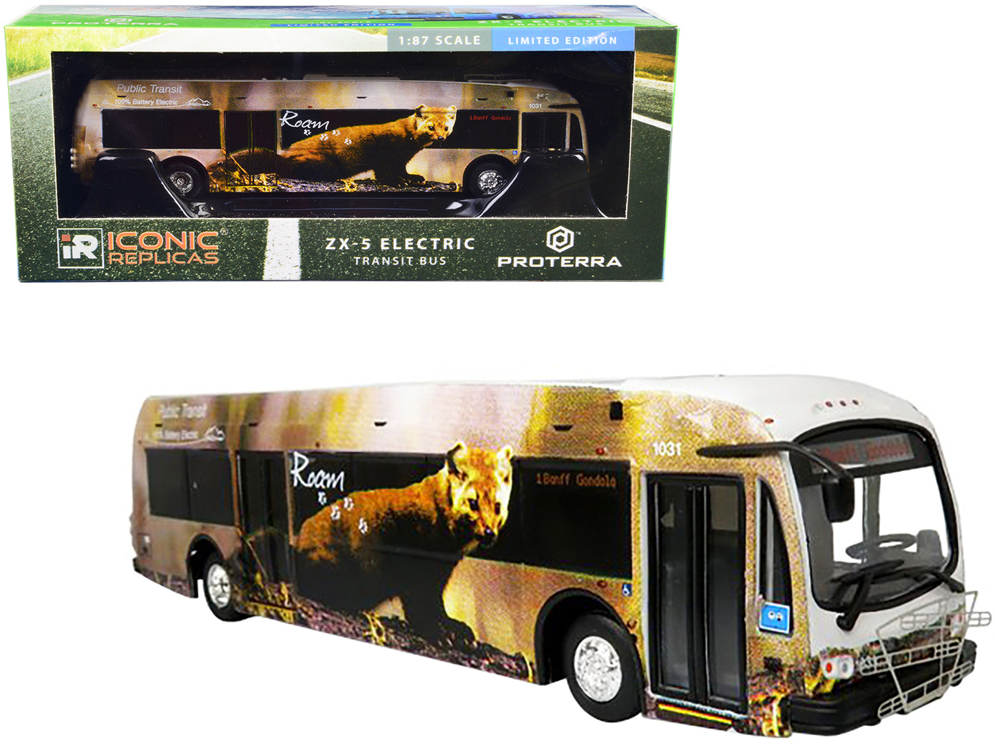 Proterra ZX5 Electric Transit Bus "Roam Transit" "1 Banff Gondola" 1/87 (HO) Diecast Model by Iconic Replicas-DiecastModeler.com