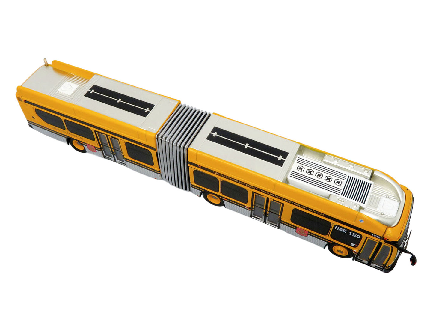 New Flyer Xcelsior XE60 Articulated Transit Bus "Hamilton Street Railway - 150th Anniversary" Yellow with Black Stripes "The Bus & Motorcoach Collection" Limited Edition 1/87 (HO) Diecast Model by Iconic Replicas