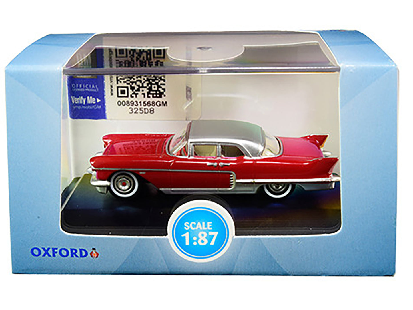 1957 Cadillac Eldorado Brougham Dakota Red with Silver Metallic Top 1/87 (HO) Scale Diecast Model Car by Oxford Diecast