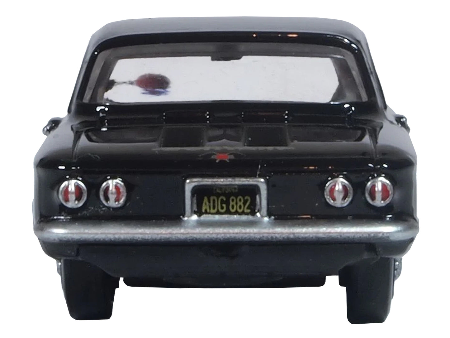 1963 Chevrolet Corvair Coupe Tuxedo Black with Red Interior 1/87 (HO) Scale Diecast Model Car by Oxford Diecast-DiecastModeler.com