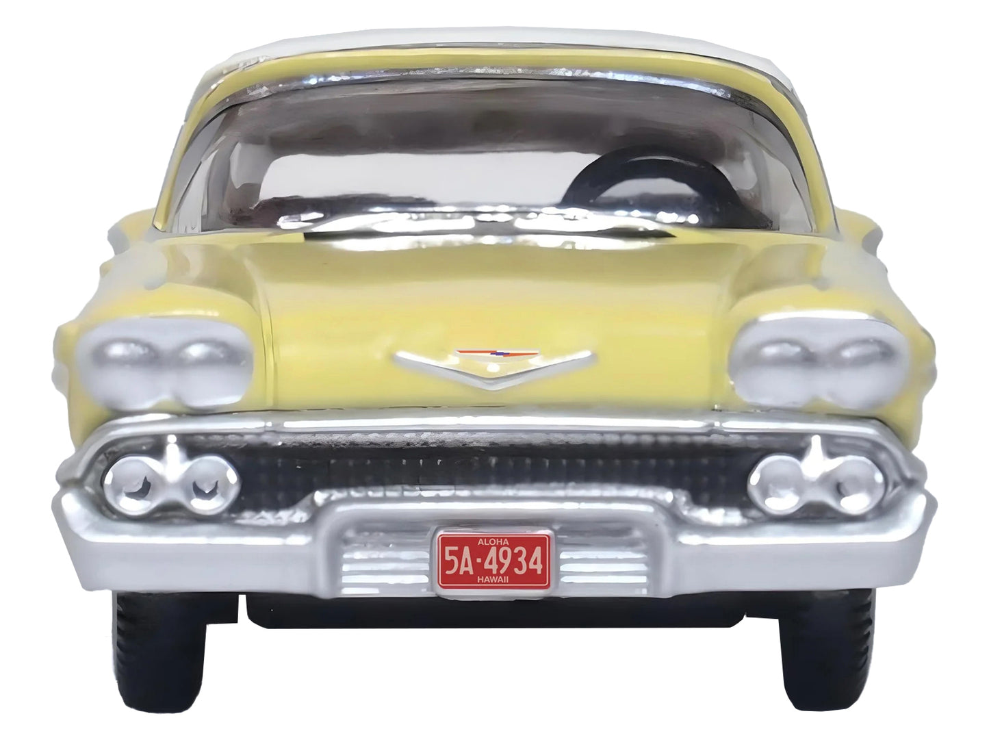 1958 Chevrolet Impala Sport Colonial Cream with Snowcrest White Top 1/87 (HO) Scale Diecast Model Car by Oxford Diecast-DiecastModeler.com