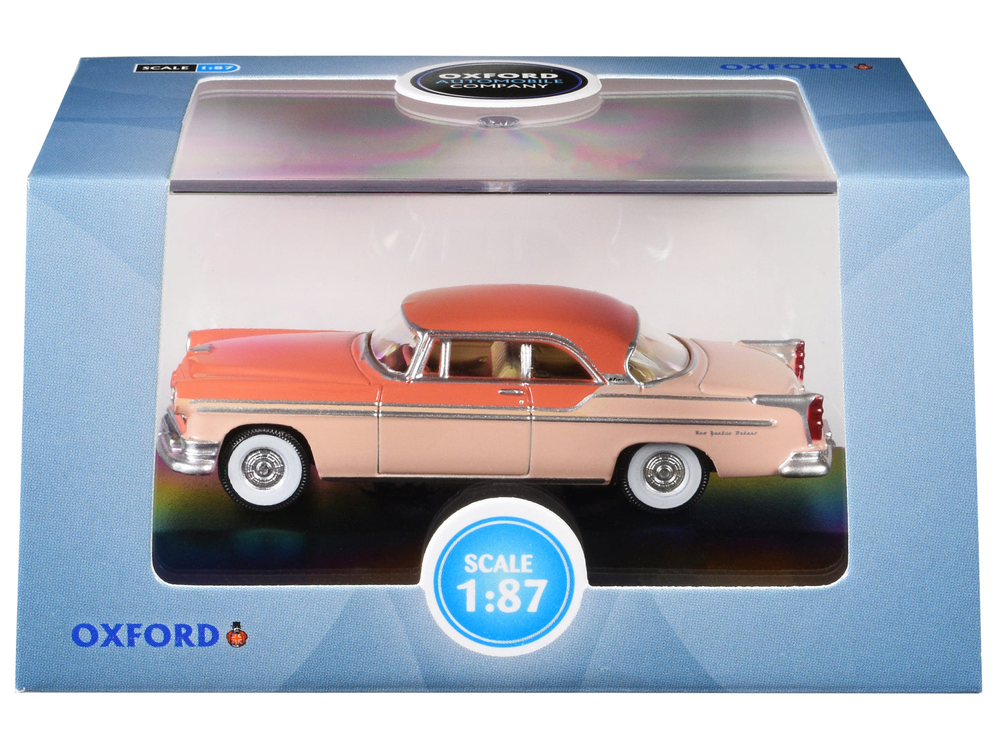 1955 Chrysler New Yorker Deluxe St. Regis Desert Sand and Canyon Tan 1/87 (HO) Scale Diecast Model Car by Oxford Diecast-DiecastModeler.com