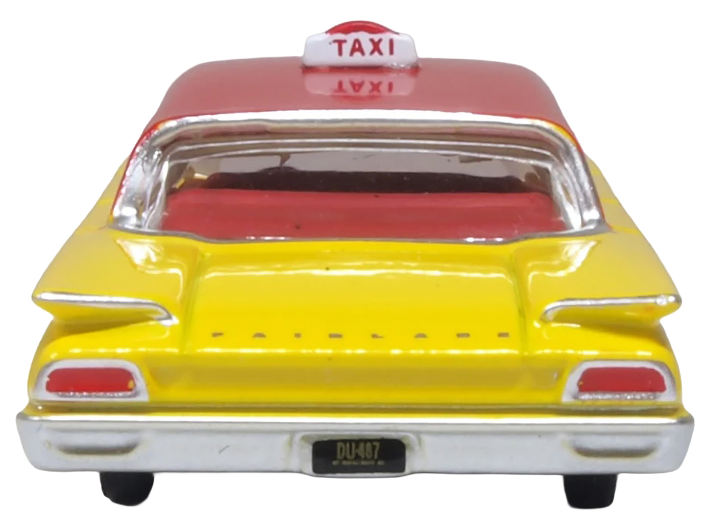 1960 Ford Fairlane Sedan "NYC Taxi" Yellow with Red Top and Interior 1/87 (HO) Scale Diecast Model Car by Oxford Diecast-DiecastModeler.com