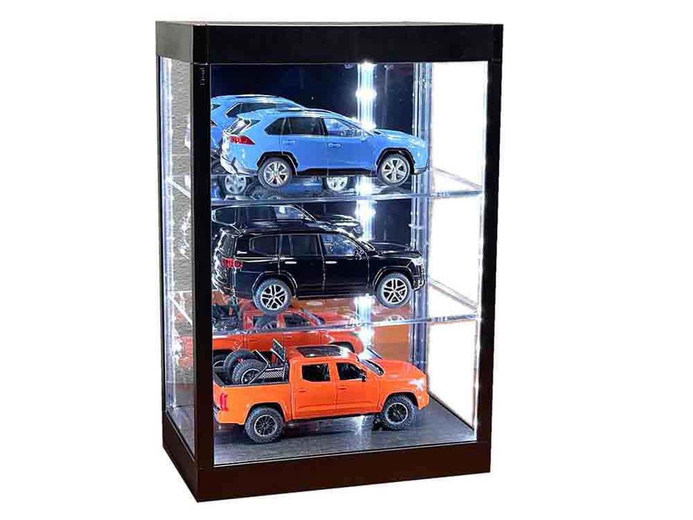 Showcase 3 Tier Display Case with Mirror Back Panel and LED Lights for 1/64-1/18 Scale Models-DiecastModeler.com