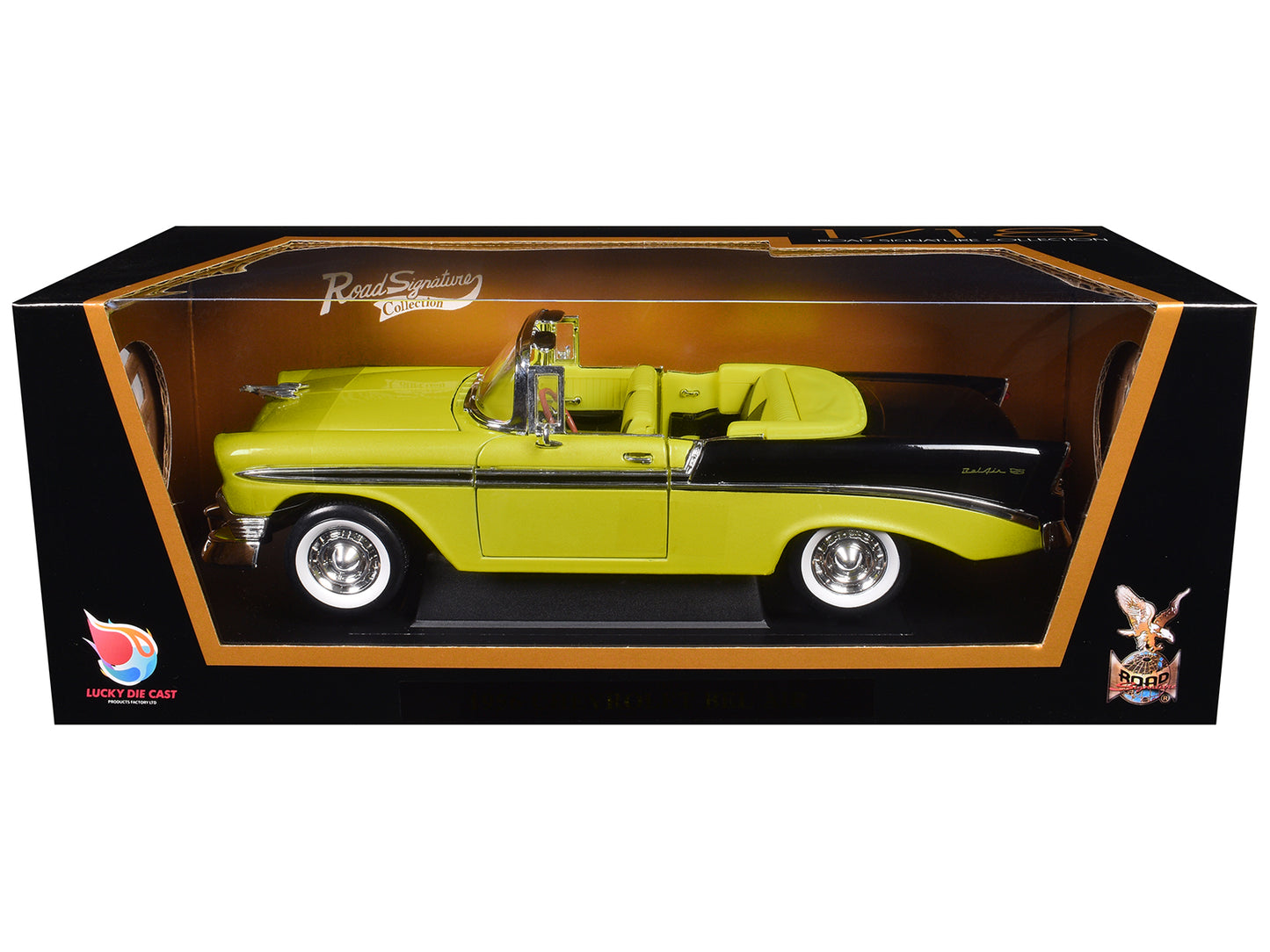 1956 Chevrolet Bel Air Convertible Yellow/Black 1/18 Diecast Car Model by Road Signature-DiecastModeler.com