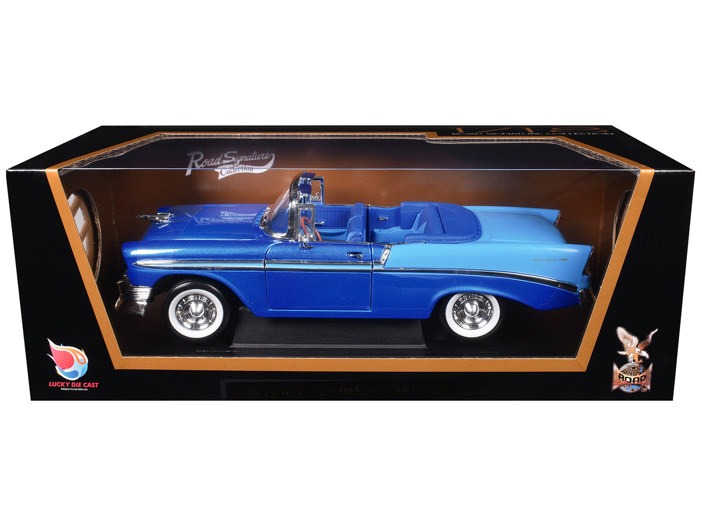 1956 Chevrolet Bel Air Convertible Dark Blue Metallic and Light Blue 1/18 Diecast Model Car by Road Signature