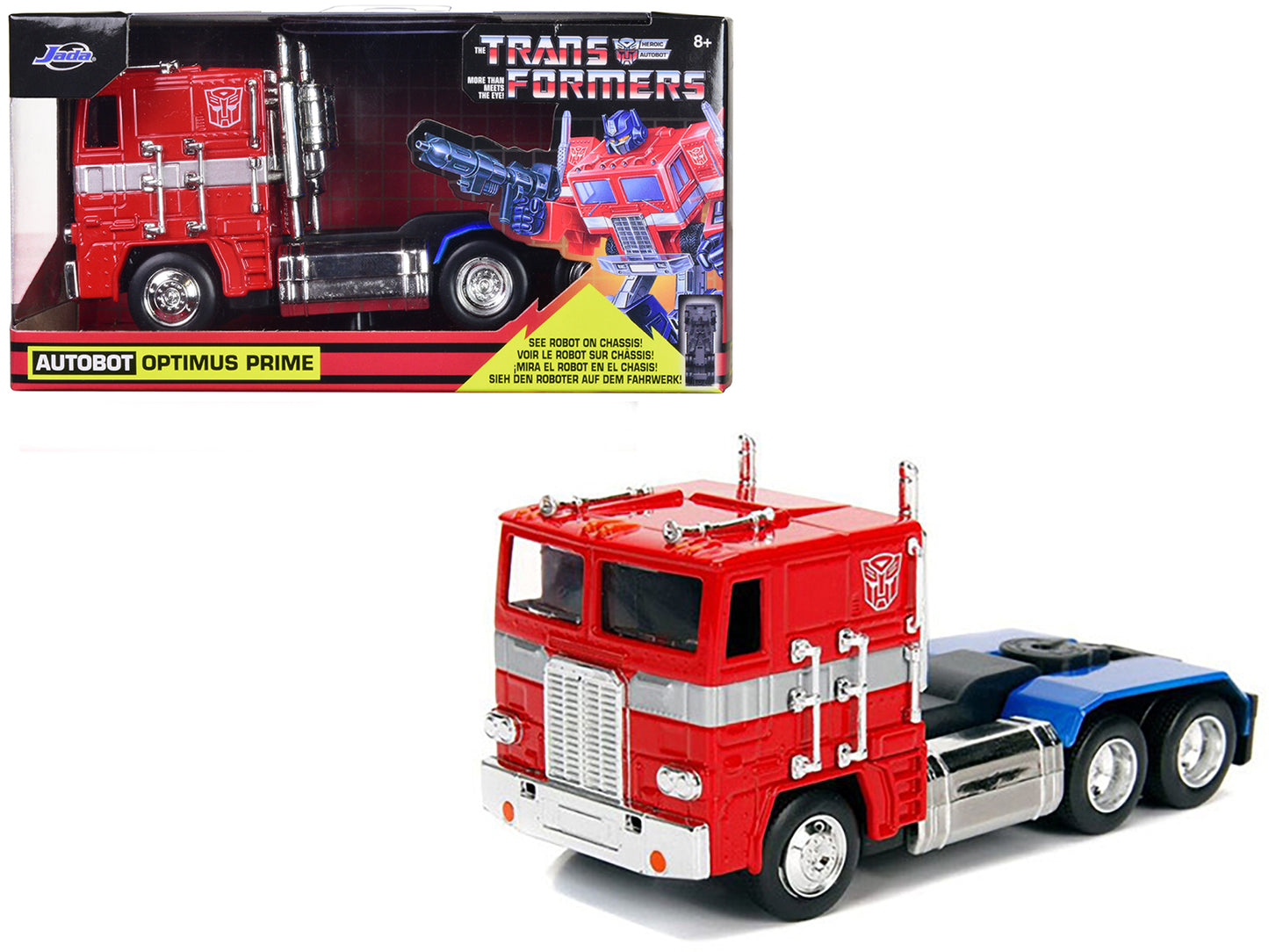G1 Autobot Optimus Prime Truck Red with Robot on Chassis from "Transformers" TV Series "Hollywood Rides" Series 1/32 Diecast Model by Jada-DiecastModeler.com