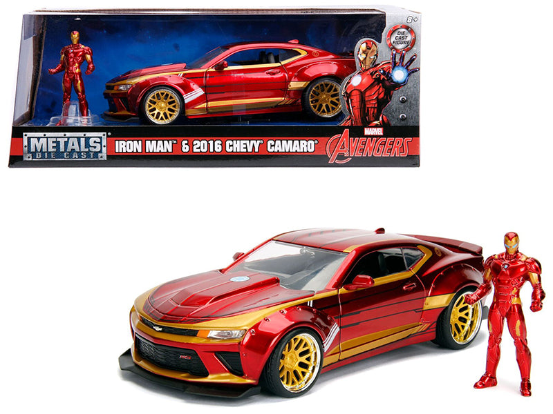 2016 Chevrolet Camaro with Iron Man Diecast Figure "Marvel" Series 1/24 Diecast Model Car by Jada-DiecastModeler.com