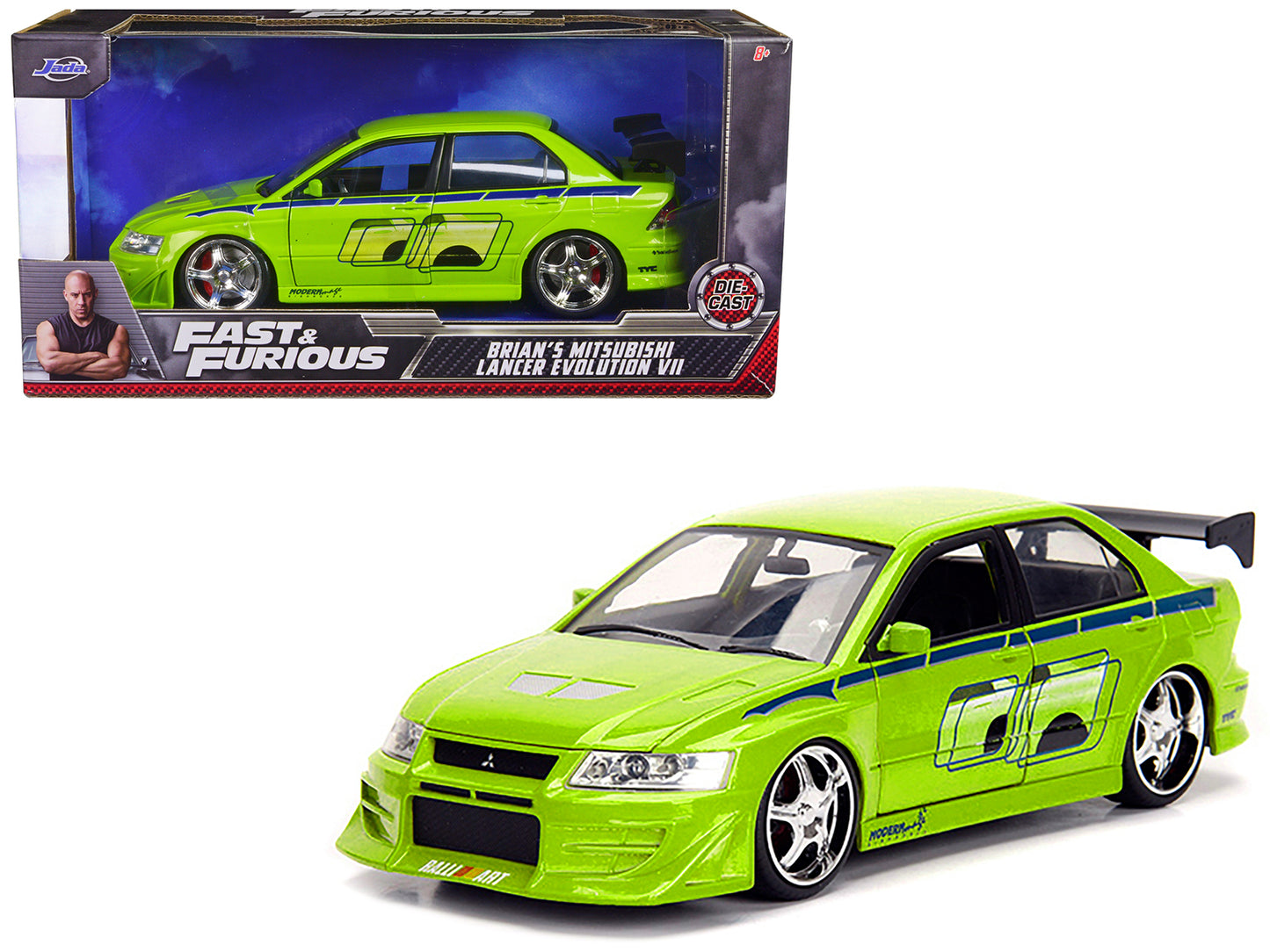 Brian's Mitsubishi Lancer Evolution VII Green with Graphics "Fast & Furious" Movie 1/24 Diecast Model Car by Jada-DiecastModeler.com