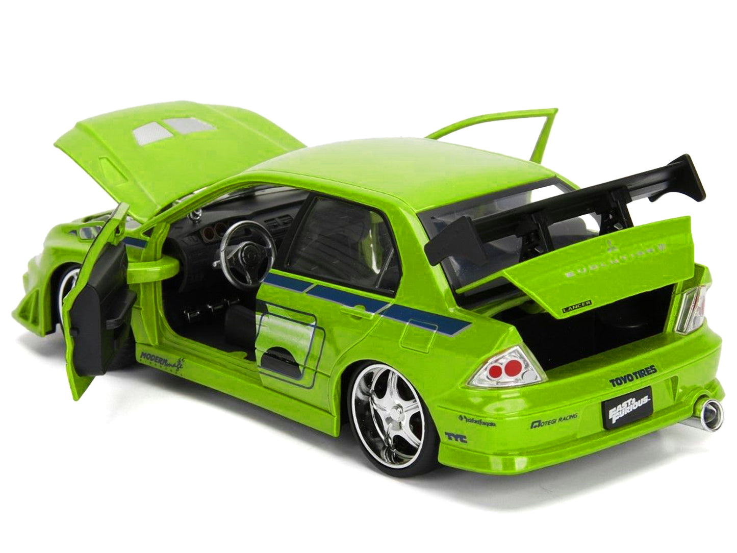 Brian's Mitsubishi Lancer Evolution VII Green with Graphics "Fast & Furious" Movie 1/24 Diecast Model Car by Jada-DiecastModeler.com